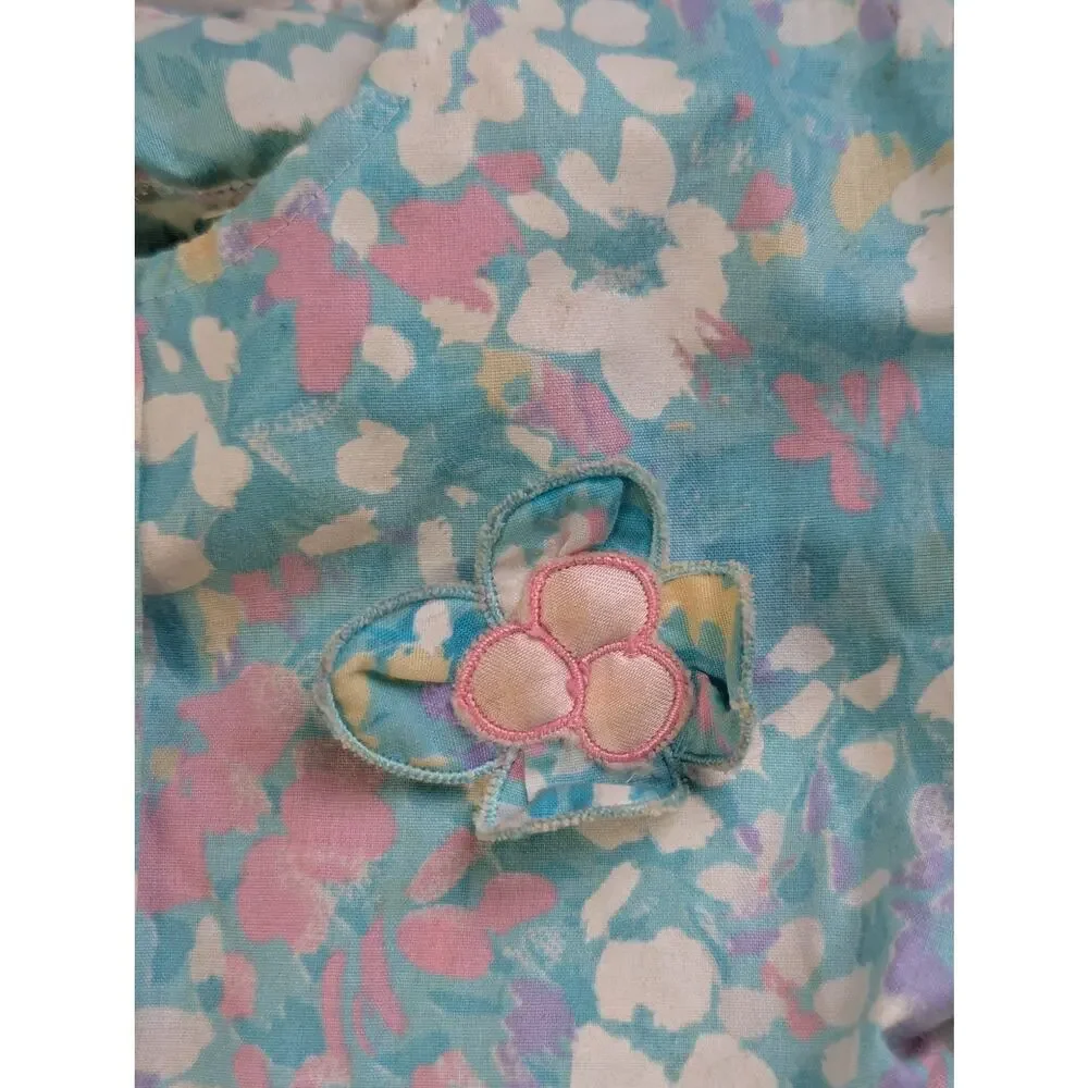 Vtg Floral Baby Romper Newborn Short Sleeve Pink Blue Mayfair Artsy Girly Cute